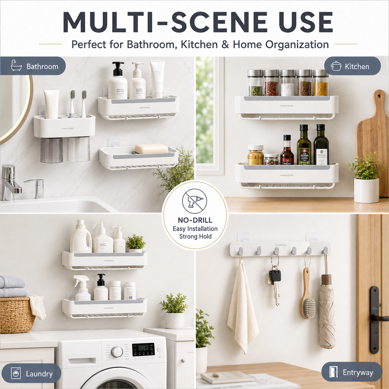 Multifunctional wall-mounted no-drill storage set
