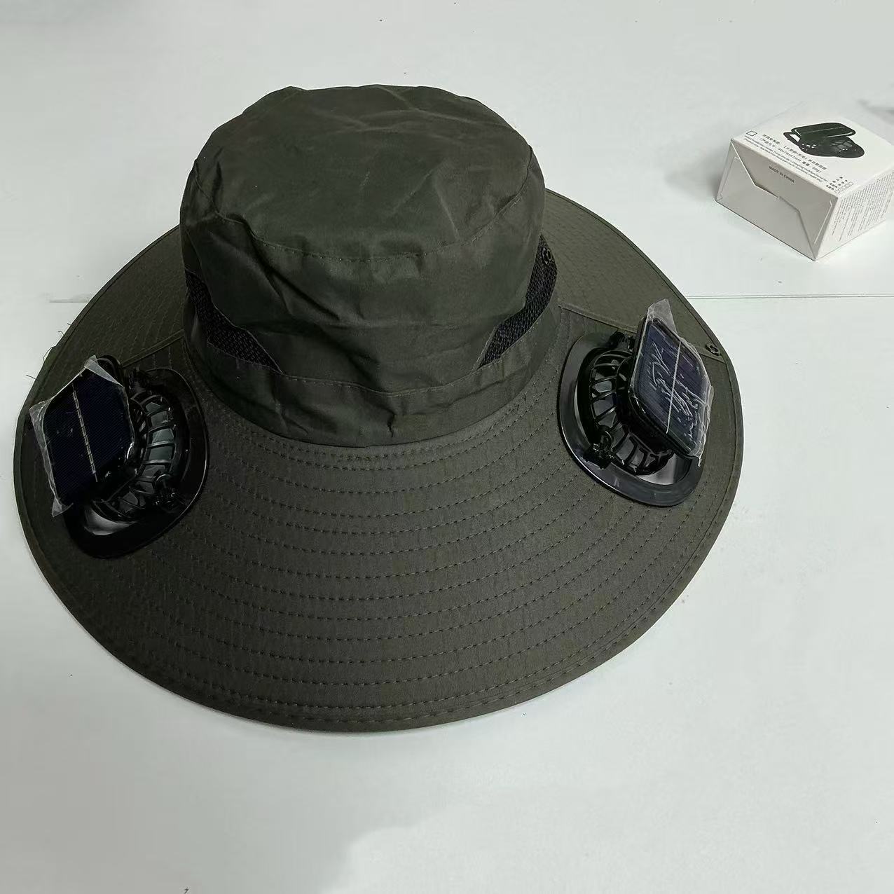 Large Size Quick-Dry Sun Hat, Solar & USB Rechargeable Cooling Fisherman Hat, Adjustable Wide Brim Dual Fan Hat, UV Protection Portable Wearable Fan Cap for Fishing Hiking Camping Summer Outdoor Travel