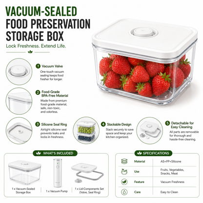 Vacuum-sealed food preservation storage box