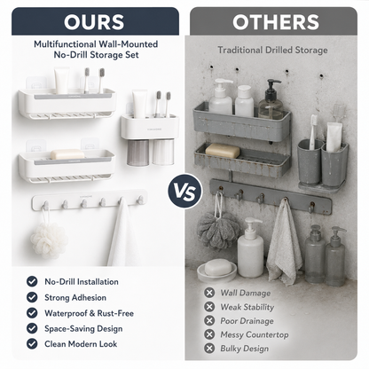Multifunctional wall-mounted no-drill storage set
