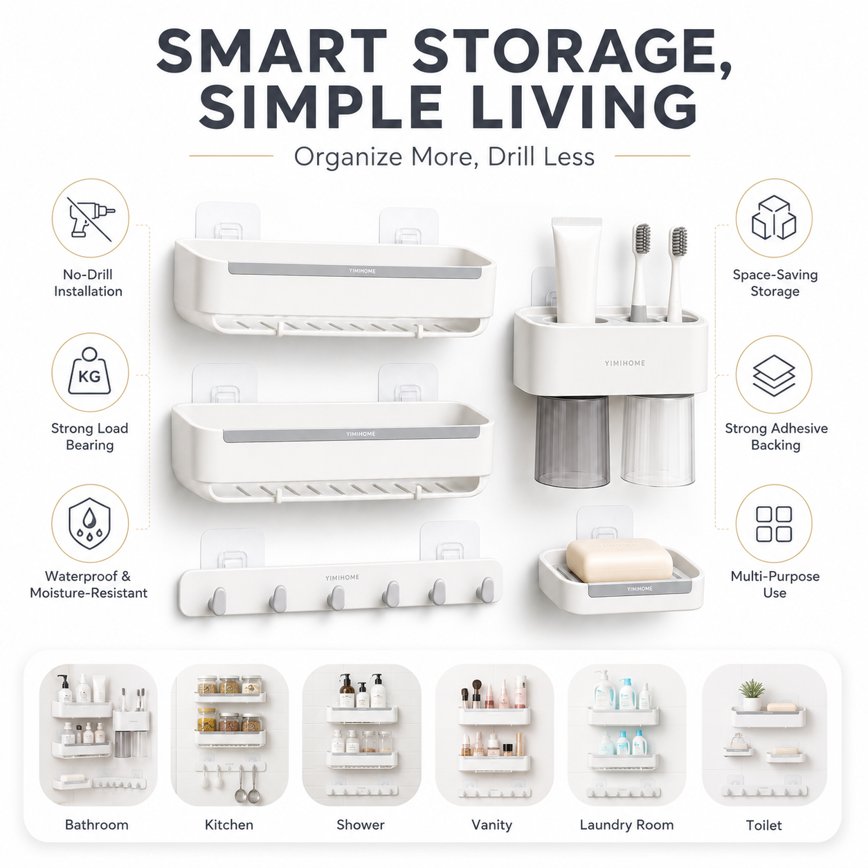 Multifunctional wall-mounted no-drill storage set