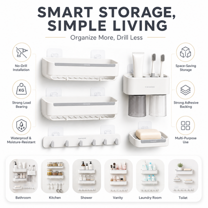 Multifunctional wall-mounted no-drill storage set