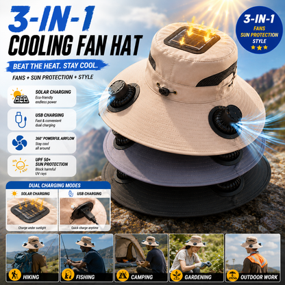Large Size Quick-Dry Sun Hat, Solar & USB Rechargeable Cooling Fisherman Hat, Adjustable Wide Brim Dual Fan Hat, UV Protection Portable Wearable Fan Cap for Fishing Hiking Camping Summer Outdoor Travel