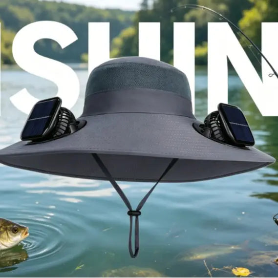 Large Size Quick-Dry Sun Hat, Solar & USB Rechargeable Cooling Fisherman Hat, Adjustable Wide Brim Dual Fan Hat, UV Protection Portable Wearable Fan Cap for Fishing Hiking Camping Summer Outdoor Travel